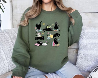 Katter och böcker-tröja, bokälskare-presenter, husdjurströja, kattälskare-present, bokmalströja, rolig katttröja, bokklubbströja