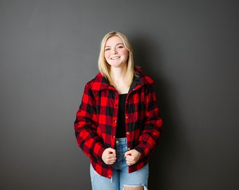 Quilted Buffalo Plaid Flannel Jacket; Handmade