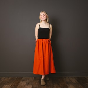 Orange Linen Adjustable Waist SkirtHandmade image 1