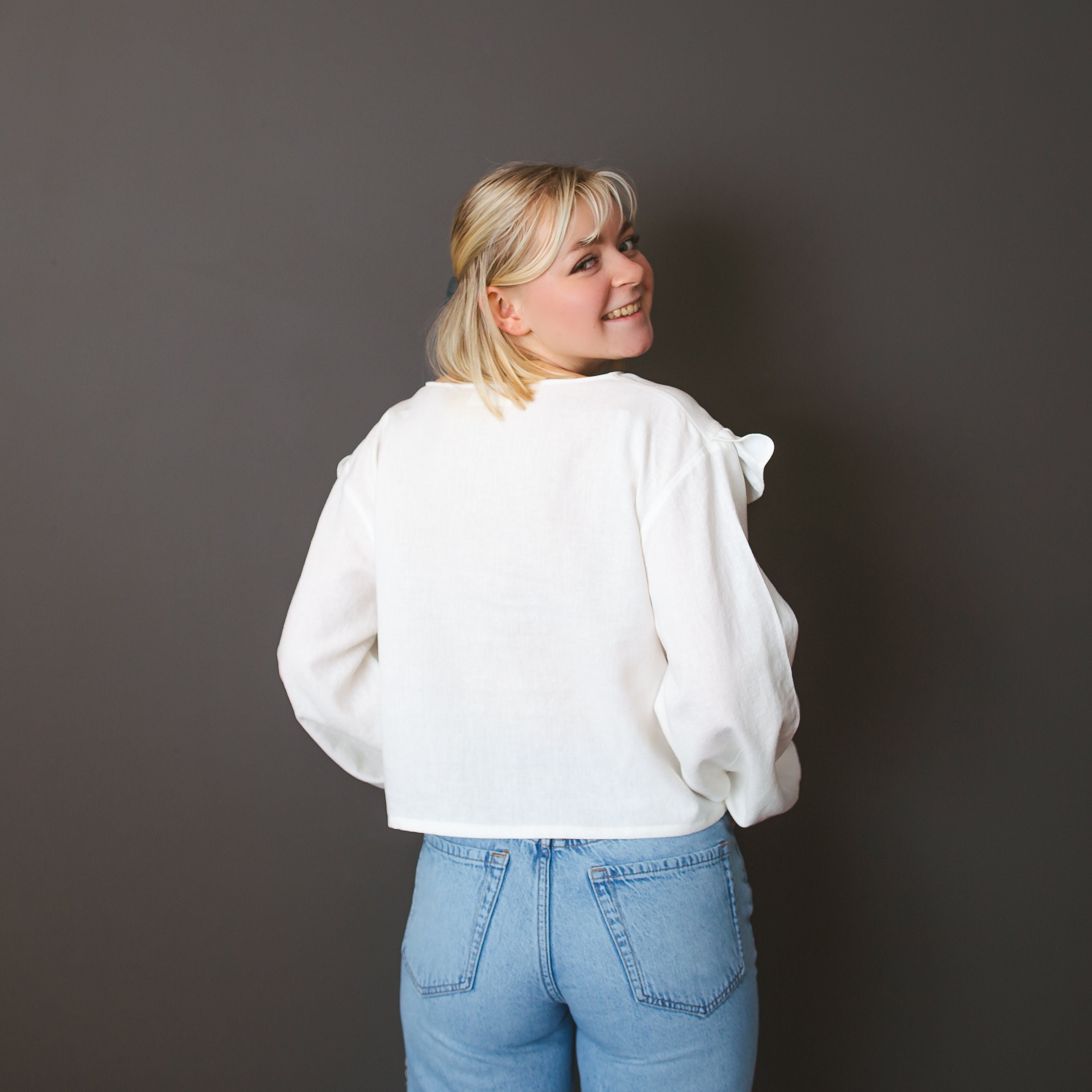 Ruffle Hem Linen Shirt White main image 0