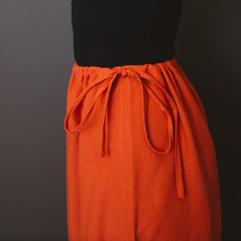 Orange Linen Adjustable Waist SkirtHandmade image 3