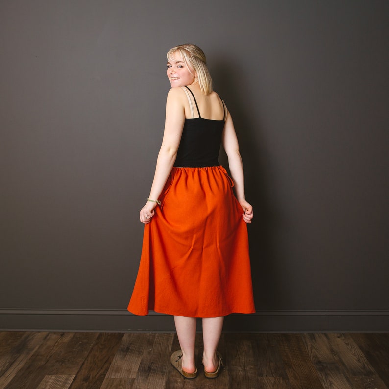 Orange Linen Adjustable Waist SkirtHandmade image 2