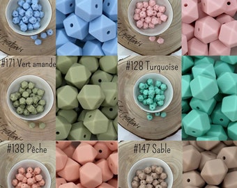 Perles hexagonales en silicone - Perles en vrac - 14 mm - Sans BPA - Perles couleurs