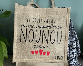 Personalisierte Jutetasche - Personalisierte Tragetasche - Geschenk für Nanny, Lehrerin, Mama, Oma, Patentante, Tante - Muttertagsgeschenk -
