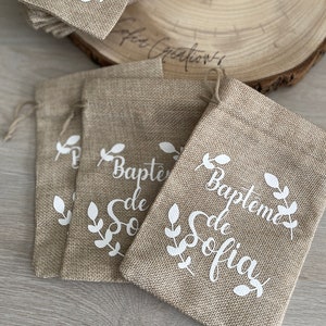 Pochon personnalisé en jute cadeau invité mariage, baptême, communion, fête image 1