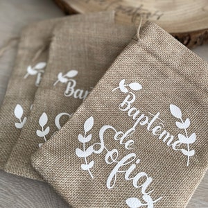 Pochon personnalisé en jute cadeau invité mariage, baptême, communion, fête image 2