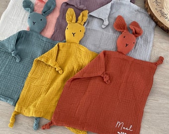 Personalized bunny comforter - Double gauze cotton swaddle blanket - Baby gift