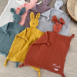 Personalized rabbit comforter - Double gauze cotton swaddle comforter - Birth gift