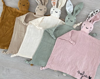 Personalized bunny comforter - Double gauze cotton swaddle blanket - Baby gift