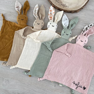 Personalized rabbit comforter - Double gauze cotton swaddle comforter - Birth gift