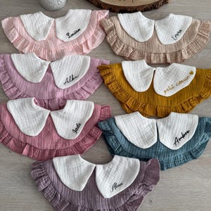 Personalized cotton gauze bib - Personalized bib with collar - Birth gift