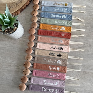Personalized pacifier clip - Birth gift - Personalized fabric pacifier clip