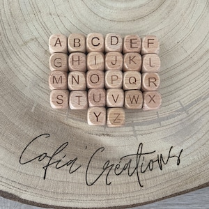 Cuentas de letras de madera de 12 mm - Cuentas de letras de madera de haya