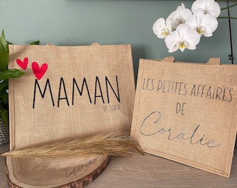 Sac en toile de jute personnalisé - Sac cabas personnalisé - sac fourre tout - Cadeau fête des mères - Cadeau Maman Mamie Marraine Tatie