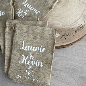 Pochon personnalisé en jute cadeau invité mariage, baptême, communion, fête image 3