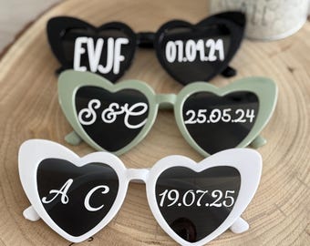 Lunettes coeur personnalisées - Lunettes initiales et date pour mariage ou baptême - Cadeau EVJF EVG - Photo fun mariage