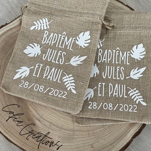 Pochon personnalisé en jute cadeau invité mariage, baptême, communion, fête image 4