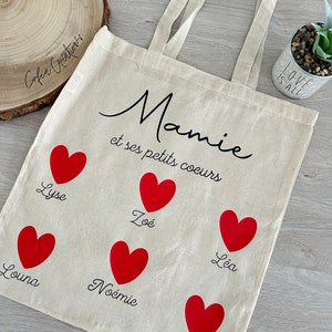 Tote bag personnalisé mamie et ses petits coeurs - cadeau fête des grands-mères - idée cadeau - fête mamie - fête des mères