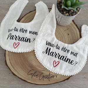 Demande Parrain Marraine - Bavoir futur parrain / future marraine - Cadeau de naissance - Annonce Parrain Marraine