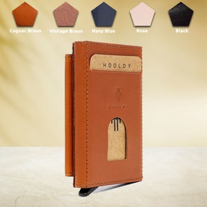 Porte-cartes en cuir, portefeuille tanné végétalien avec personnalisation, portefeuille mince, RFID sécurisé, cadeau parfait