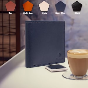 Ledergeldbörse, Vegane Gerbung, Börse/Portemonnaie, Slim Wallet, RFID Sicher, Blocking Card, Personalisierung, Navy Blau