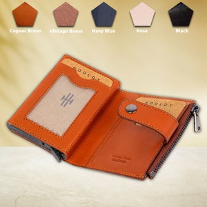Kartenetui aus Leder, Vegan gegerbt, Brieftasche/Portemonnaie mit Personalisierung, Slim Wallet, RFID Sicher, perfektes Geschenk