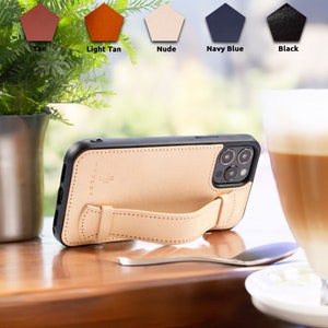 Étui de téléphone en cuir premium IPHONE 12 avec dragonne intégrée, étui de téléphone iPhone 12, étui pour smartphone, bronzage végétalien, cadeau parfait