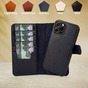 Étui pour téléphone portable IPHONE 12 en cuir intégral de première qualité, étui pour cartes de crédit, détachable magnétiquement, étui pour smartphone iPhone 12, le cadeau parfait