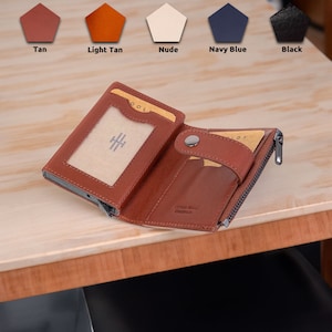 Porte-cartes en cuir Vegan Tanned Wallet avec personnalisation Slim Wallet RFID Secure Tan