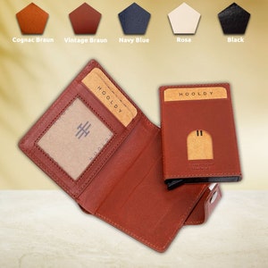 Cartera con tarjetero de piel curtida vegana con personalización, cartera delgada, RFID seguro, regalo perfecto