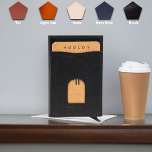 Kartenetui aus Leder, Vegan gegerbt Brieftasche/Portemonnaie mit Personalisierung, Slim Wallet, RFID Sicher, perfektes, Schwarz
