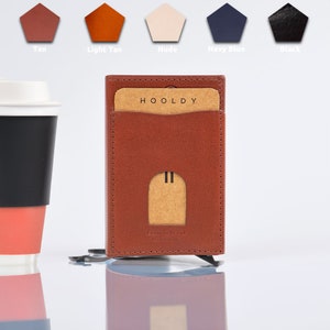 Kartenetui aus Leder, Vegan gegerbt Brieftasche/Portemonnaie mit Personalisierung, Slim Wallet, RFID Sicher, perfektes, Tan