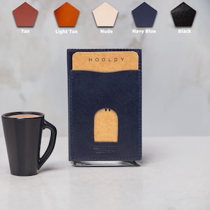Kartenetui aus Leder, Vegan gegerbt Brieftasche/Portemonnaie mit Personalisierung, Slim Wallet, RFID Sicher, perfektes, Navy Blau
