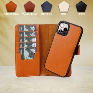 Étui pour téléphone portable IPHONE 12 en cuir intégral de première qualité, étui pour cartes de crédit, détachable magnétiquement, étui pour smartphone iPhone 12, le cadeau parfait