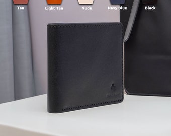 Cartera de cuero, bronceado vegano, monedero, billetera delgada, caja fuerte RFID, tarjeta de bloqueo, personalización, negro