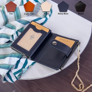 Kartenetui aus Leder, Vegan gegerbt, Brieftasche/Portemonnaie mit Personalisierung, Slim Wallet, RFID Sicher, Navy Blue