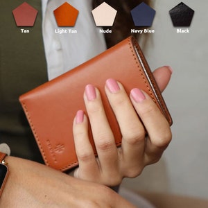 Cartera curtida vegana con personalización, Cartera delgada, Seguro RFID, Regalo perfecto, Cartera de cuero, Marrón claro