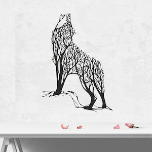 Tree with wolf silhouette SVG/DXF - Digital Download (Dxf, Svg, Pdf, Cdr, Ai) - Laser CNC Plasma Waterjet -  wolf  Dxf - wolf Svg-tree dxf