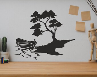 Boat SVG/DXF - Tree Svg/Dxf - Digital Download (Dxf, Svg, Pdf, Cdr, Ai) - Laser CNC Plasma Waterjet - Boat Dxf - Boat Svg-Tree Svg-Dxf Files