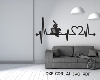 Coffee SVG/DXF - Heart - SVG/dxf Digital Download svg,dxf,pdf,ai,cdr - Laser cnc Plasma Waterjet, Coffee Dxf - Heart Svg-Svg Files-Dxf Files