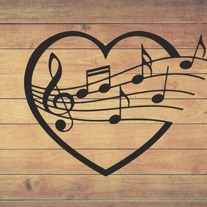 Music Notes and Heart SVG/DXF - Digital Download (Dxf, Svg, Pdf, Cdr, Ai) - Laser CNC Plasma Waterjet - Music Notes Dxf - Music Notes Svg