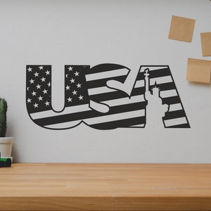 Bandeira americana SVG/DXF, Estátua da liberdade Svg/Dxf - Download digital Pdf, Dxf, Cdr, Ai, Svg - Laser CNC Plasma Waterjet - Bandeira americana Dxf-Svg