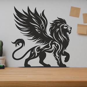 León alado SVG/DXF - Descarga digital Pdf, Dxf, Cdr, Ai, Svg - Láser CNC Plasma Waterjet - León alado Dxf - León alado Svg - Archivos Dxf