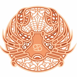Archivos de corte del zodiaco Cáncer en capas CNC, corte láser, plasma, archivos vectoriales Glowforge, Dxf, CDR, Pdf, SVG, AI, corte de metal