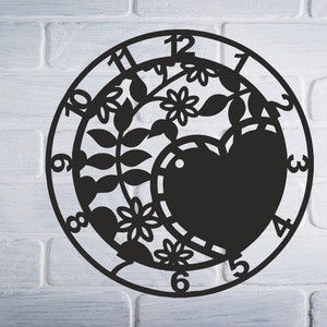 Relógio de parede em forma de coração SVG/DXF - Download digital (Dxf, Svg, Pdf, Cdr, Ai) - Laser CNC Plasma Waterjet - relógio de parede Dxf - relógio de parede Svg