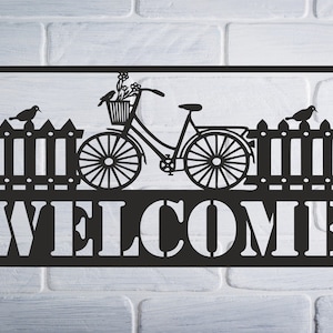 Welcome door decor SVG/DXF - Digital Download (Dxf, Svg, Pdf, Cdr, Ai) - Laser CNC Plasma Waterjet - Bike Dxf - Bike Svg metal cutting