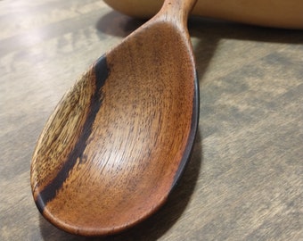 Hand Carved Marbled Walnut serving spoon, rustic kitchen