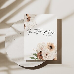 Mutterpass Hülle aus weichem PVC⎪BOHO Trockenblumen⎪Geschenk zur Schwangerschaft⎪personalisiert und individuell