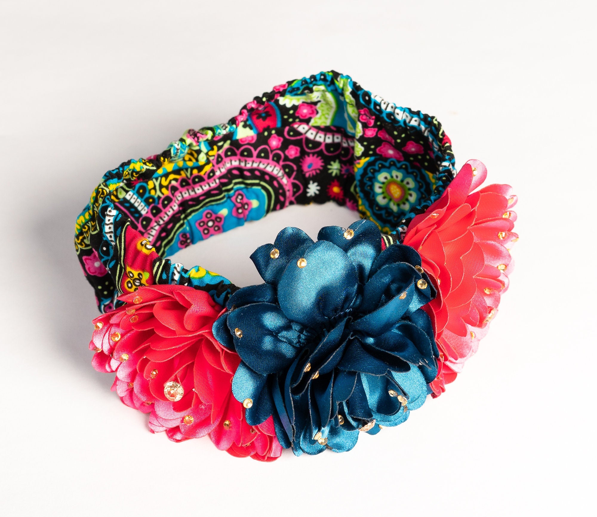 Multi Color Beaded Flower Headbands Elastic Hair Hoops Women Girls Accessories Multicolored Stones Flower Hair Bands Stylish Headwear for  main image 2