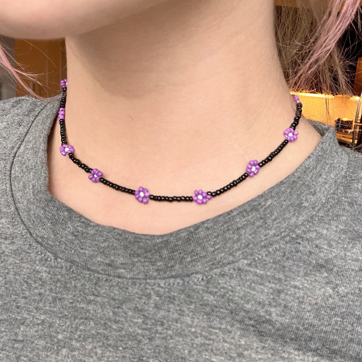 Beaded Flower Choker Necklace Etsy